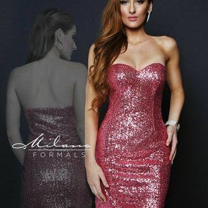 Milano Formals pink strapless sequin mini dress